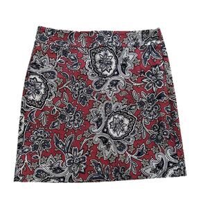 Loft Skirt Red Burgundy Blue Gray Floral Paisley Print Lined Pencil Skirt Size 2